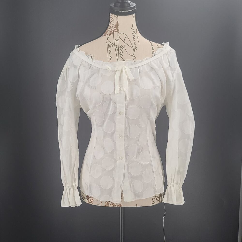 Harve Benard Vintage100% cotton Dot detail women's blouse Ivory Size Large